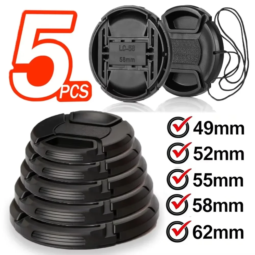 49/52/55/58/62mm Camera Lens Caps with Lanyard Anti-scratch Anti-lost Front Lens Protectors Covers for Nikon Sony DSLR Cameras