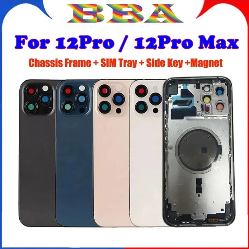 Conjunto de carcasa trasera OEM aplicable para iPhone 12 Pro Max 12pro con cubierta trasera de batería + marco de chasis medio + bandeja SIM + piezas de llave lateral