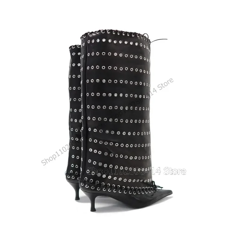 

Circle Design Black Bow Knot Pointed Toe Boots Slip On Women Shoes Thin High Heels Sexy Fashion Banquet 2025 Zapatos Para Mujere