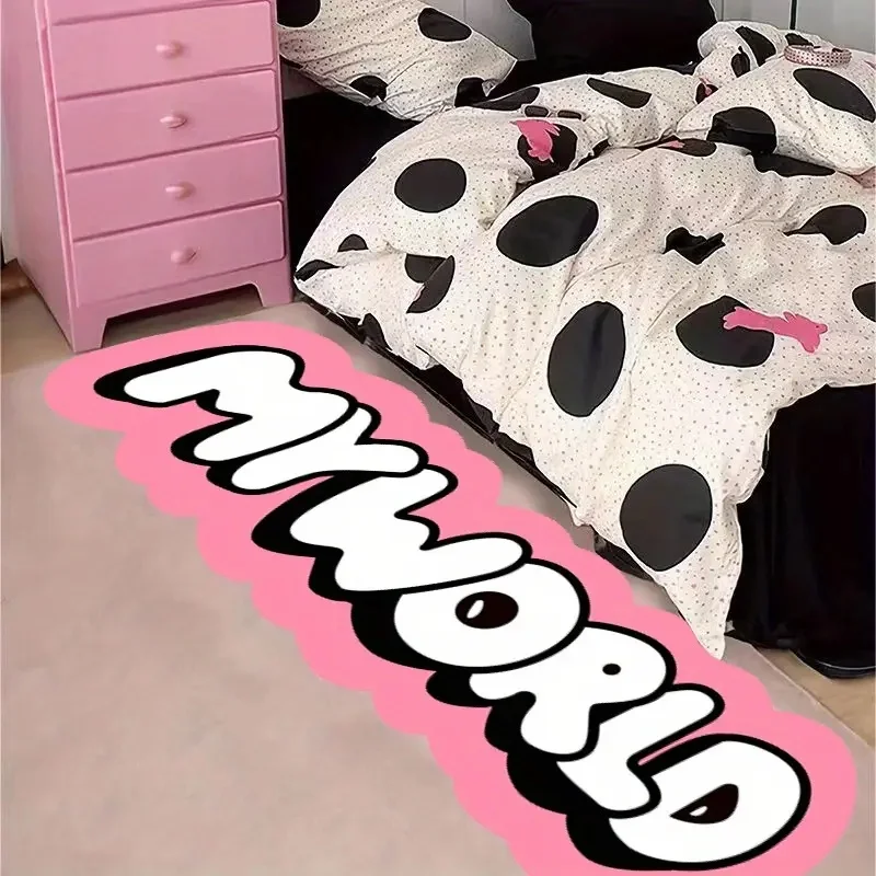 Extra Large 15-70 Inch Fluffy High Pile Polyester Area Mat - Non-Slip Machine Washable Irregular Shaped Rug with Bold Pink & Bla