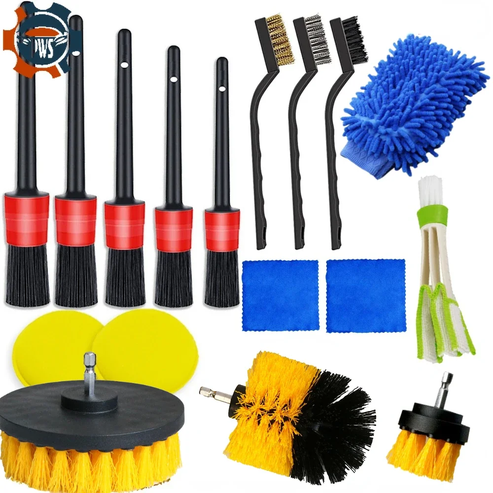 Auto Detailing Brush Drill Brushes Tool For Car Tire Rim Cleaning Detail Brush Set For Cars Interior Exterior Cleaning Car Wash