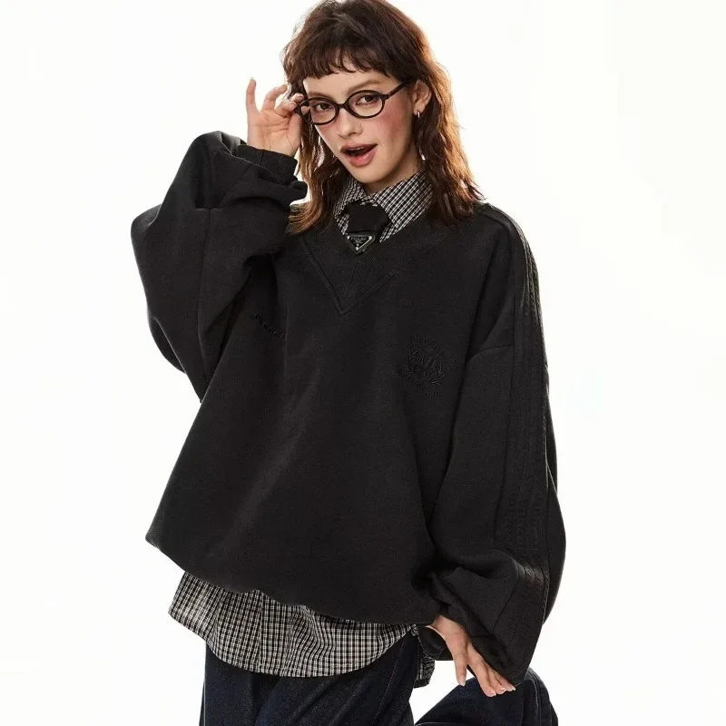 

Американская ретро-рубашка в черно-белую клетку с отложным воротником, повседневная женская рубашка для ранней весны и осени, новая свободная универсальная рубашка-куртка.