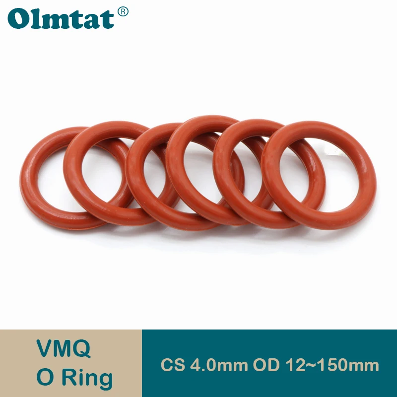 

10/50Pcs Food Grade VMQ O Ring Gasket CS 4mm OD 12 ~ 150mm Waterproof Washer Round O Shape Rubber Silicone Ring Red