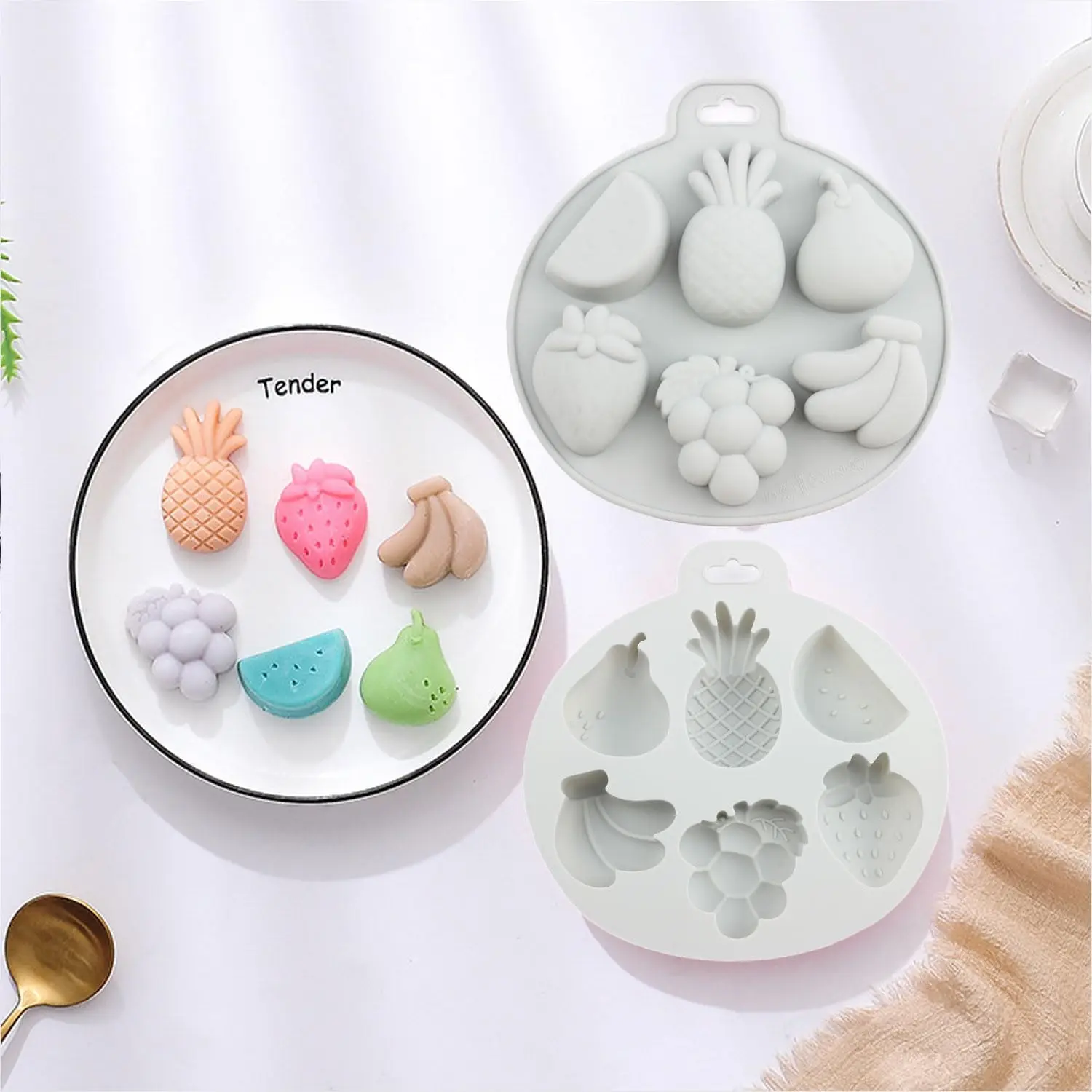 

6 Cavity Fruit Silicone Candy Molds Pineapple Strawberry Banana Watermelon Pear Grape Chocolate Mold Cake Decorating Tools