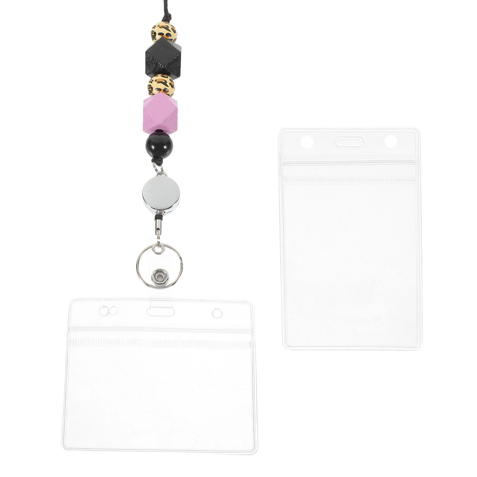 

1 set Clear Card Sleeve Lanyard Detachable Id Holder For Name Tags Cards Transparent Protector School Office Medical Use