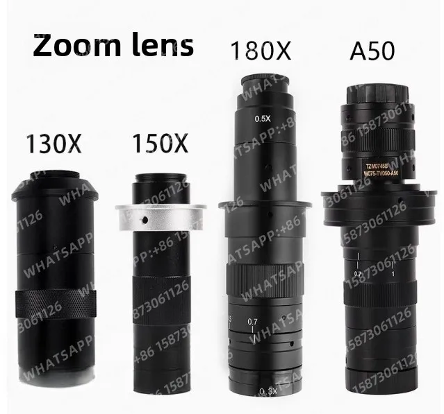 Objectif à zoom continu 0,3x 130x 150x 4K, objectif à distance focale 180X, microscope monoculaire, oculaire d'objectif de microscope électronique CCD