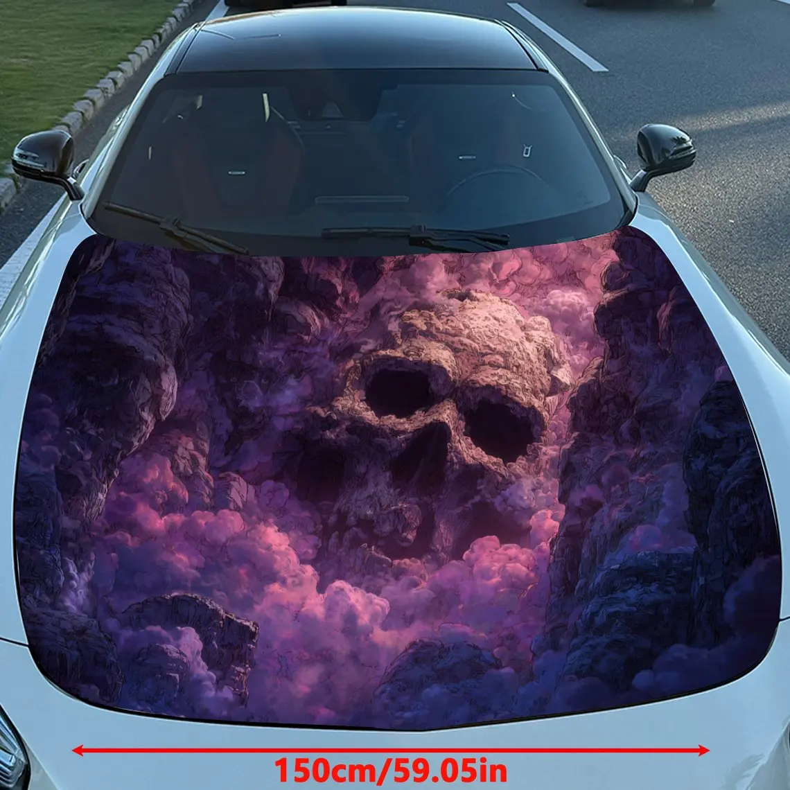 Purple Skull Smoke  Car Hood Sticker PVC Self Waterproof Stick, Striking Auto Exterior Accessories Decor Protect Gift for Lover