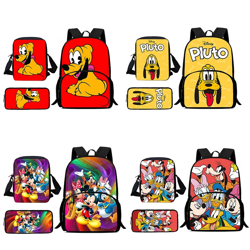 Child Cute Mickey and Pluto Backpacks Shoulder Bag Pencil Case Pupil Large Capacity School Bags for Boys Girls Best Gift