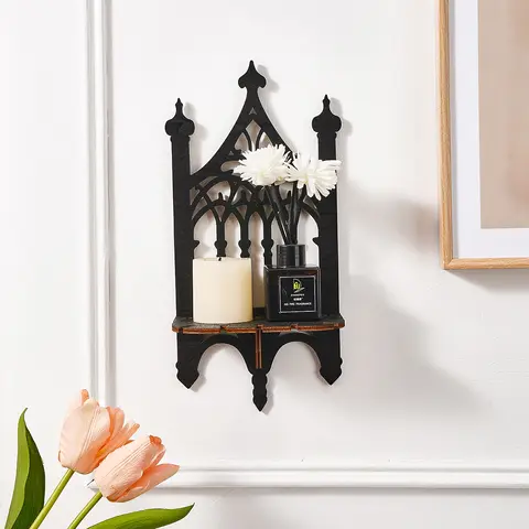 1PC Black wooden fence shelves, creative and simple gothic style nail wall shelves (nails not included), assembly storage shelve