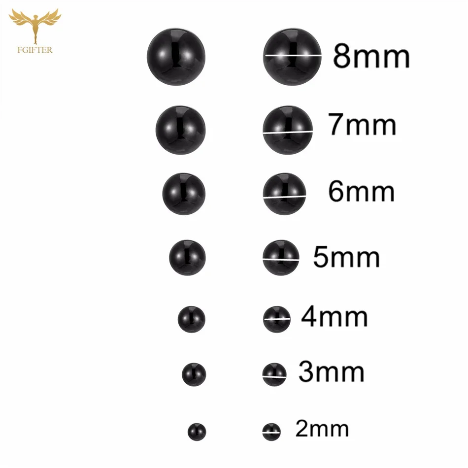 Wholesale 2-8mm Black Ball Earrings Set Stainless Steel Stud Earrings for Women Men Young Teen Ear Lobe Porous Piercings Jewelry