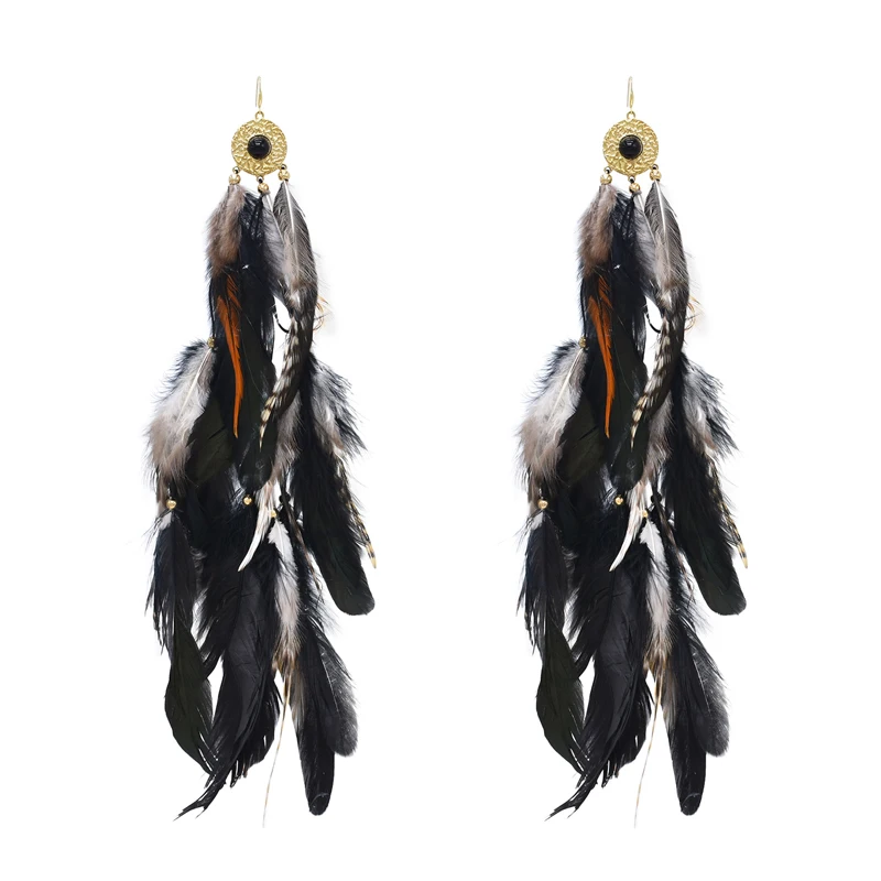 Long Feather Women Drop Earrigs Exaggerated Bohemian Ethnic Statement Indian Jhumka Charms African Colorful Earrings Female