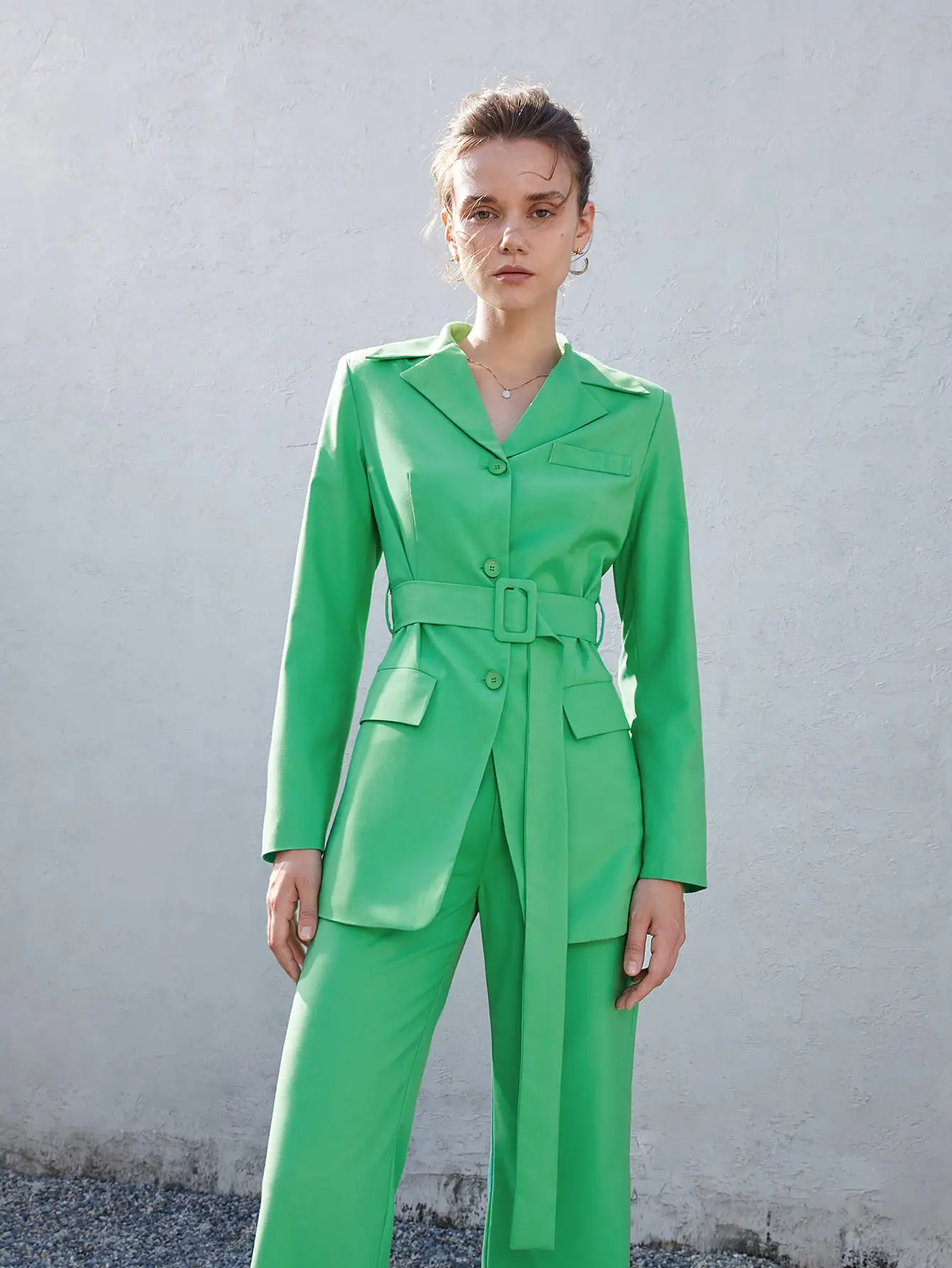 

AEL Fresh Green Women Suits Sets Wide Leg Pants Fashion Ins Hot Girl Coat