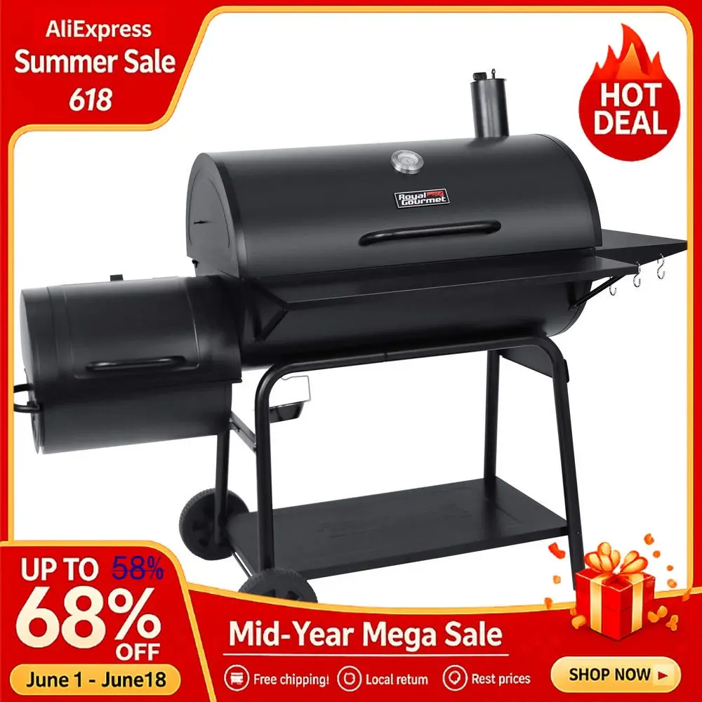 

Barrel Charcoal Grill with Offset Smoker, Outdoor BBQ Grill with 1200 Sq. In. Grilling Area for Large Event Gathering,