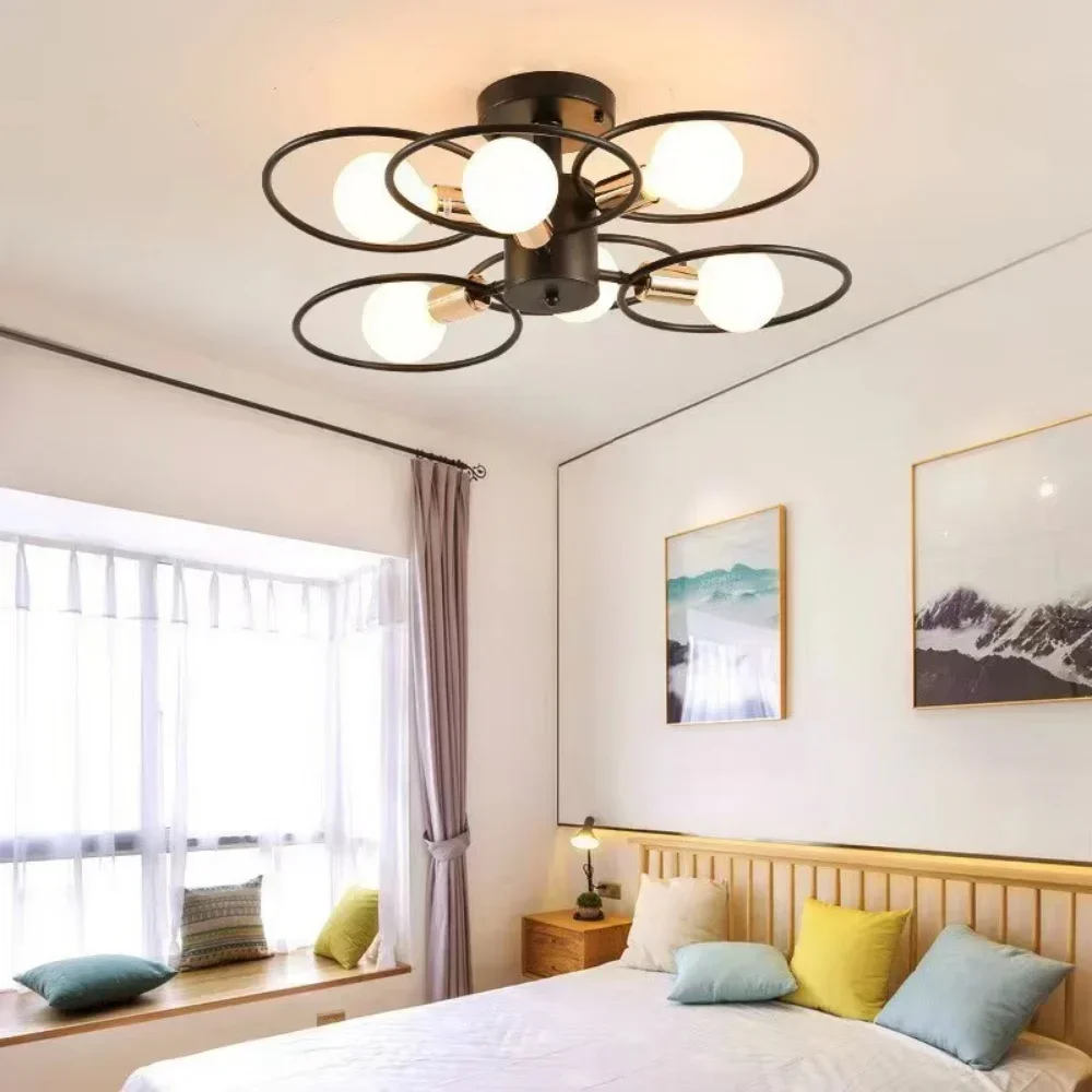 

Nordic Iron Ceiling Pendant Light E27 Multiple Heads Chandelier Black White Gold Color Home Decor Lighting Fixture