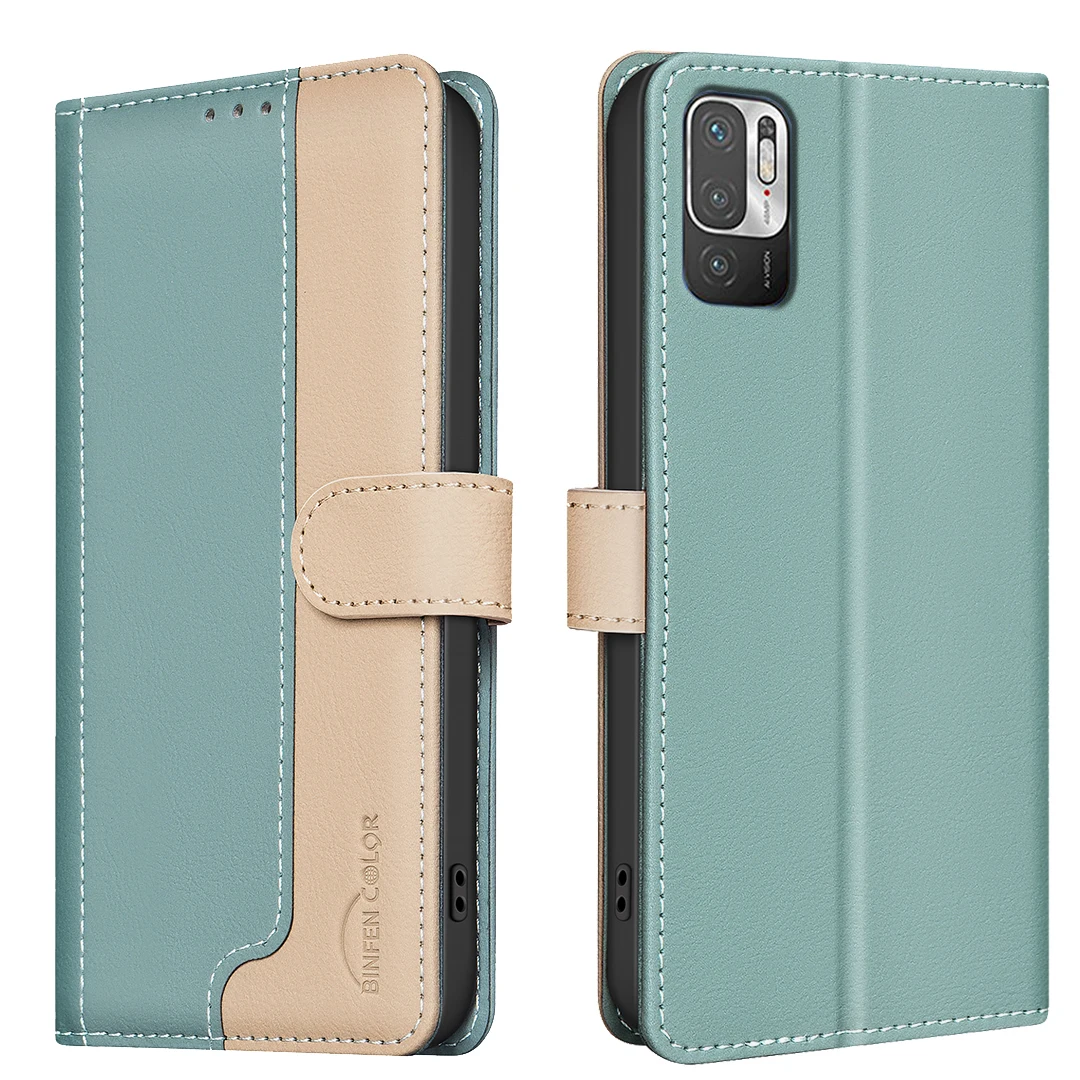 

For Xiaomi POCO M3 Pro Phone Case Protective Case Color-Blocked RFID Soft Shell Flip Leather Case