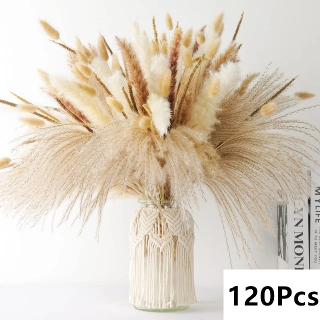 Natuurlijke Pampas Gedroogde Bloemen Boeket voor Boho Home Vaas Decor Bunny Konijn Staarten Gras Kunstbloem Bruiloft Decoratie