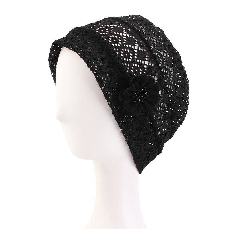 

New Flower Beads Turban Women Chemo Cap Hair Loss Bonnet Beanies Hollow Out Headscarf Head Wrap Muslim Hijab Hat Turbante Mujer