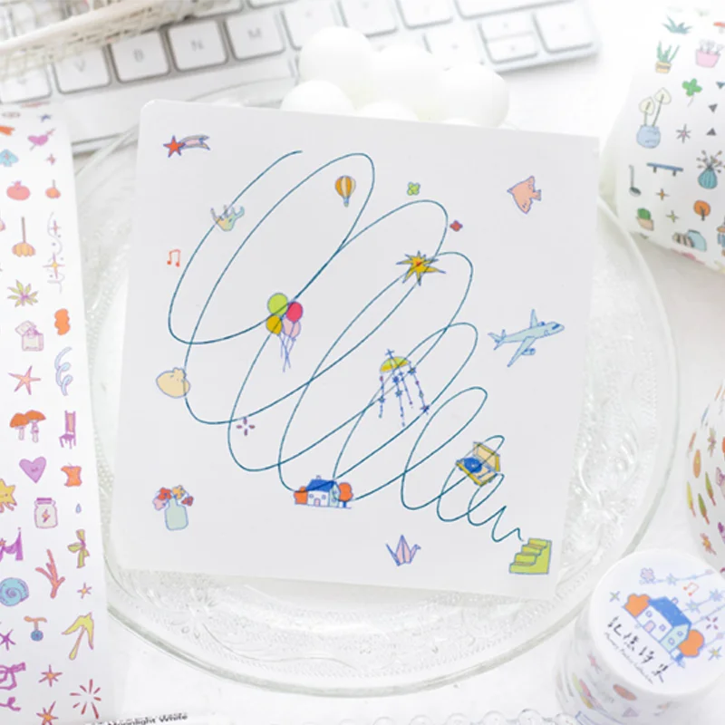 Mr. Paper Line Drawing Masking Tape 1 roll Color Graffiti Love Star Sticker Tape Home Decoration Mobile DIY Gifts for Friends