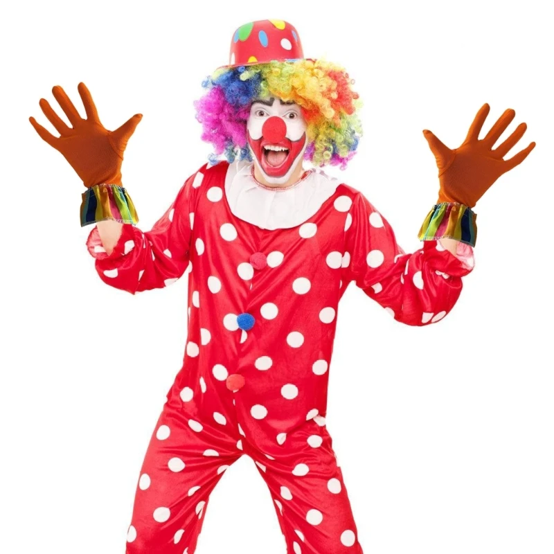 Funny Cosplay Clown Gloves For Halloween And Carnival Parties Soft Polyester Satined Pompoms Gloves With Elastic Design