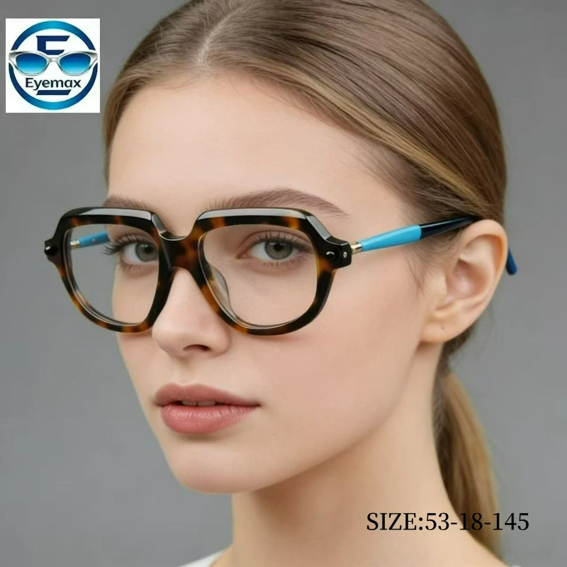 

Luxury Retro Square Acetate Eyeglasses Tortoiseshell Color Block Anti Blue Light Optical Frame Women Designer Fashion Eyewear