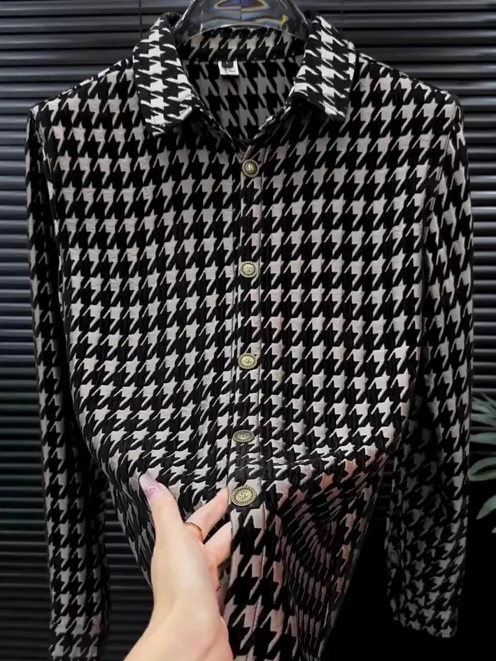 

Faionable Plaid Long Sve Men's irt Jaet Autumn New Sle Casual Versatile Busin European High-End Sensation