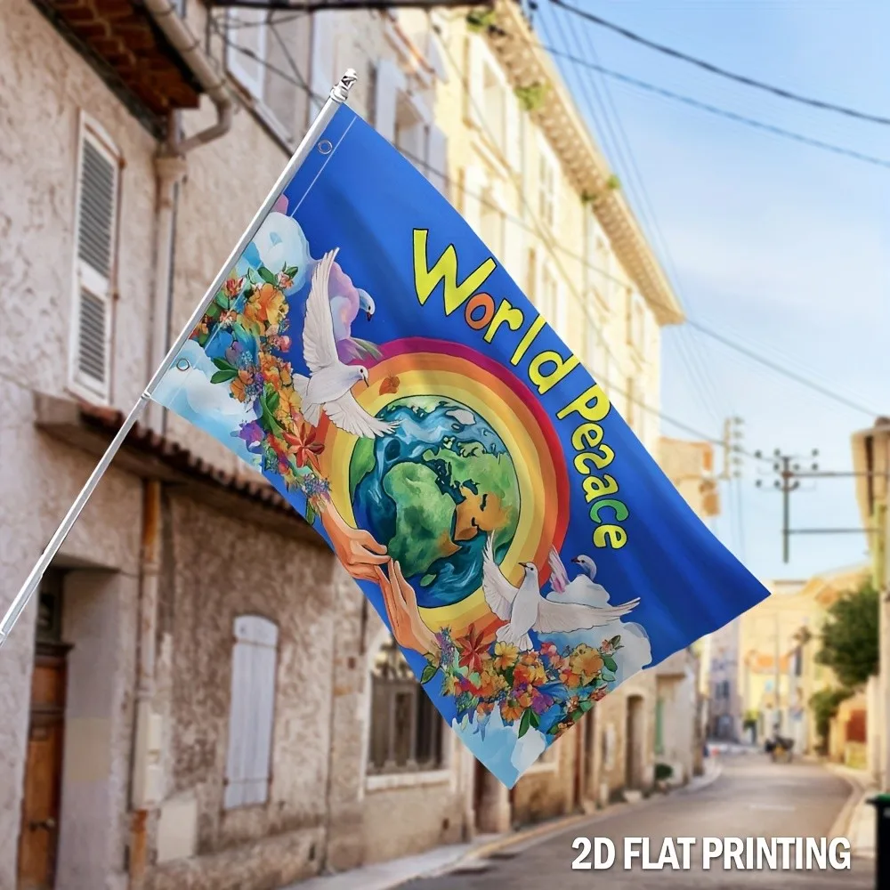 World Peace Dove Earth Rainbow Garden Flag Durable Polyester Outdoor Decor