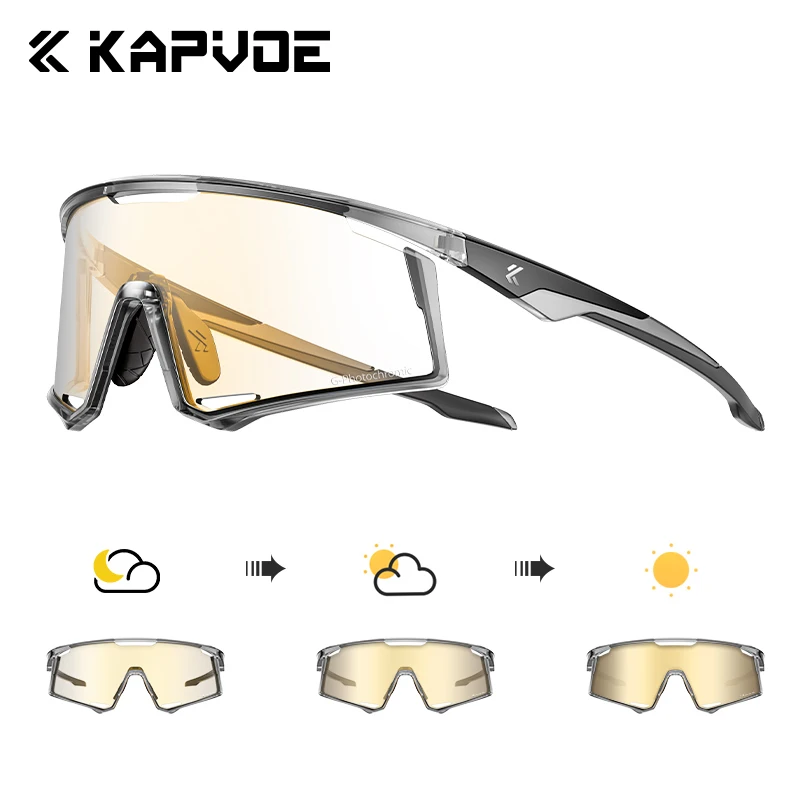 

KAPVOE New Photochromic Cycling Glasses Outdoor Road Sports Running Hiking Sunglasses Bike Men Women MTB Bicycle UV400 Goggles