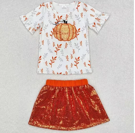 

Halloween Boutique Toddler Girls Clothing Sequin Pumpkin Skirt Outfits