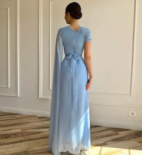 Verão cor sólida pescoço inclinado design de capa de ombro único com cintura cinched vestido evasê, vestido elegante e fino