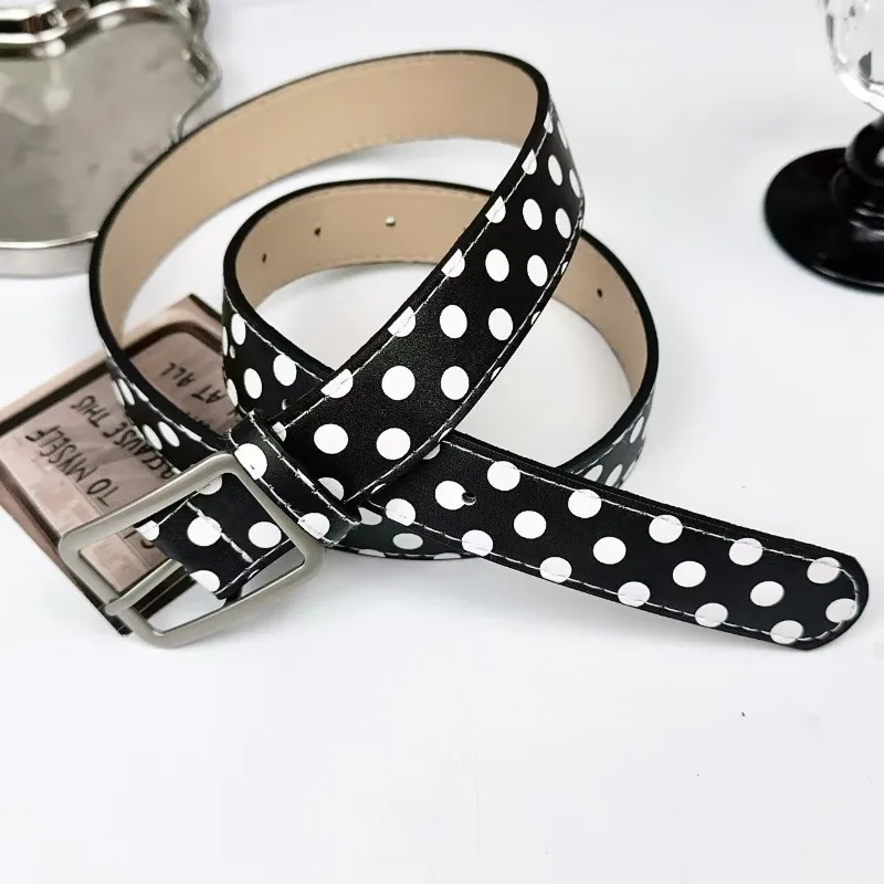Retro Speckled Printed White Belt Personalized Niche Waist Accessory for Jeans Adult