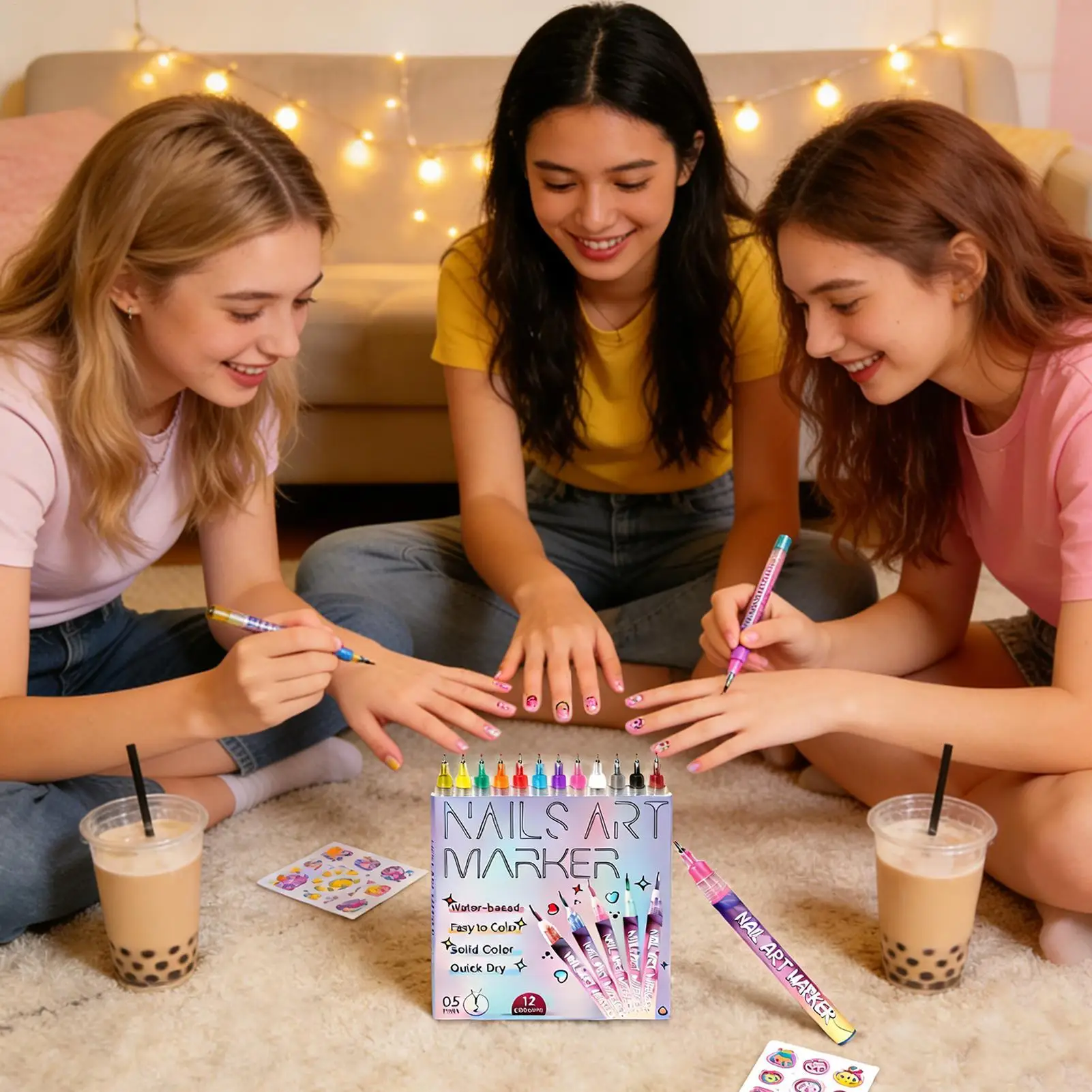 12 Pieces Nails Art Drawing Graffiti Nail Polish Waterproof Painting Liner Pen DIY 3D Abstract Lines Flower Nail Manicure Tools