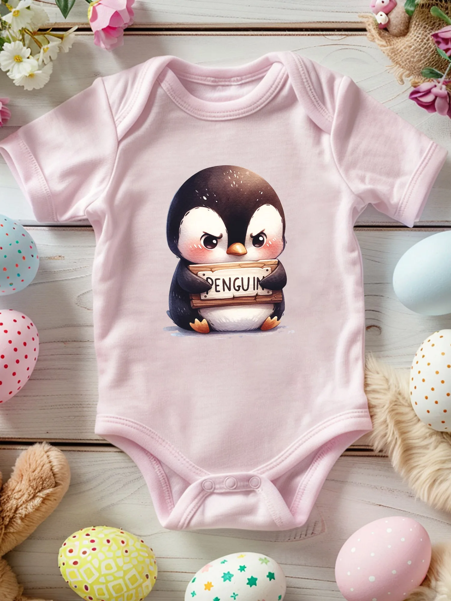 

Frustrated Penguin Unisex Baby Crawling Suit, 100% Cotton Soft Onesie, All-Season Wear Pink Bodysuit 190GSM