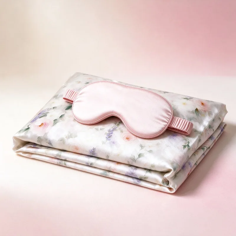 Silk Pillowcase Eye Mask Set 40 Momme Print Pillowcase 22 Momme Sleep Mask Floral Soft Pillow Cases Sleeping Set Gift for Women