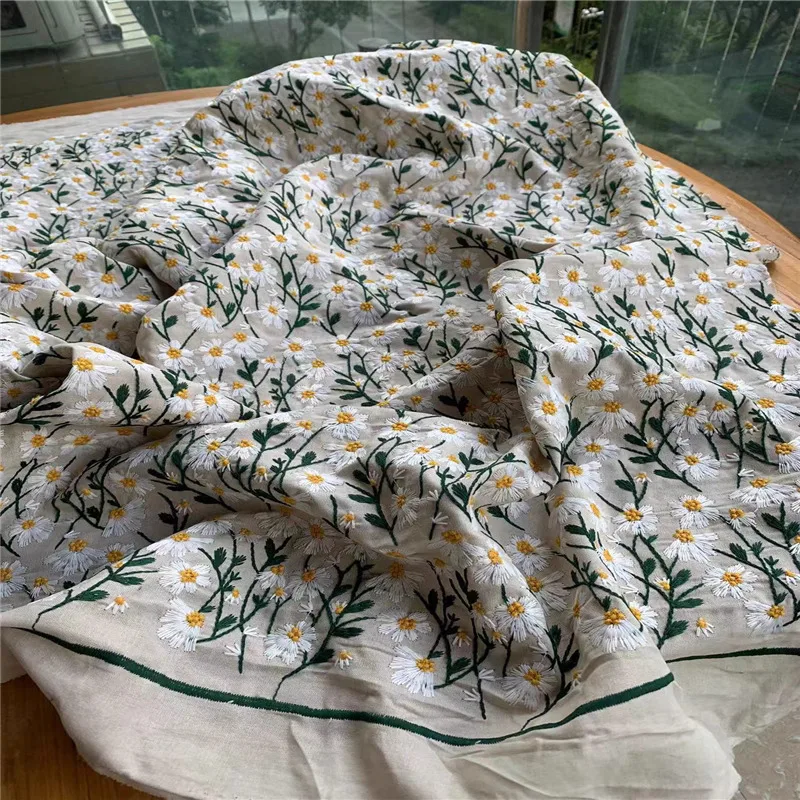 1ヤードのフル刺繍生地、シャツ、パンツ、ドレス、チャイナドレス用生地、高品質の麻生地。