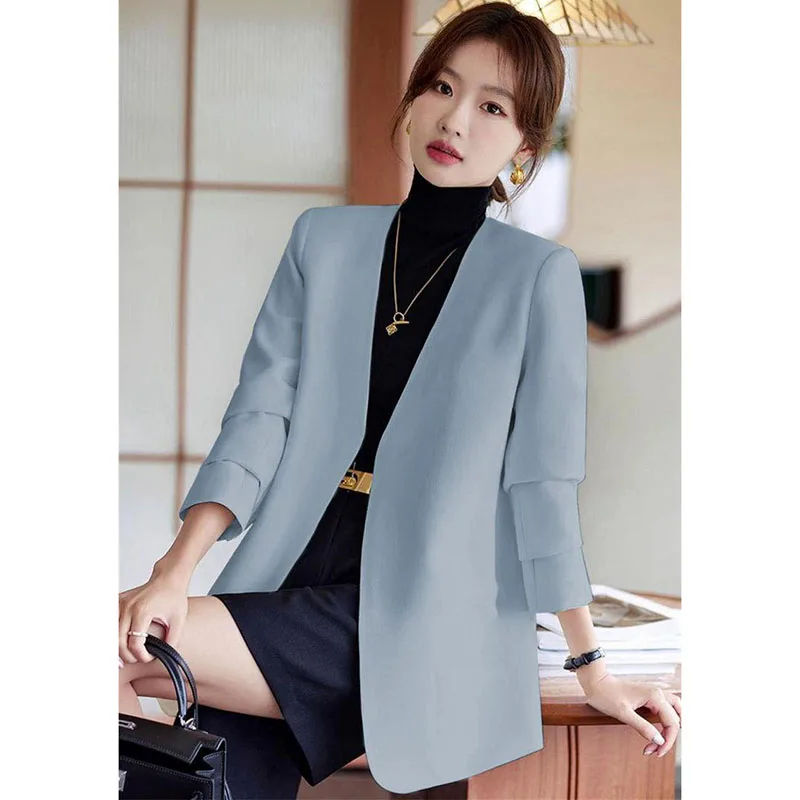 

Весна-осень 2026, женский пиджак, повседневный топ с длинными рукавами, однотонный, с v-образным вырезом, простой темпераментный, пригородный пиджак больших размеров