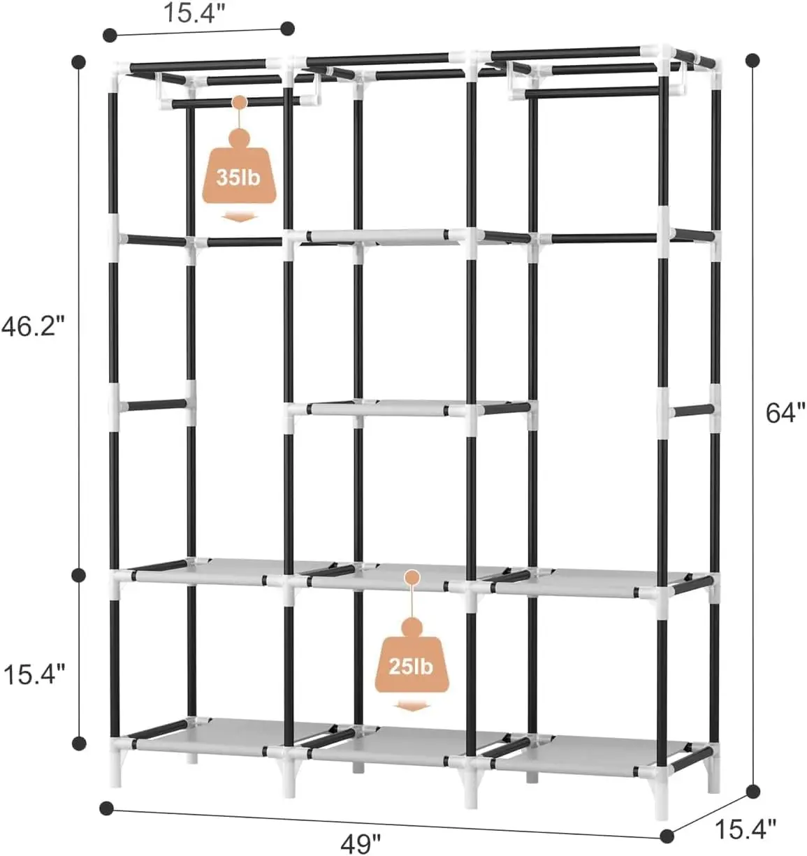 Portable Closet Wardrobe for Hanging Clothes with 2 Hanging Rods and 8  Organizer Shelves,Sturdy Large Wardrobe Closet for Bedro