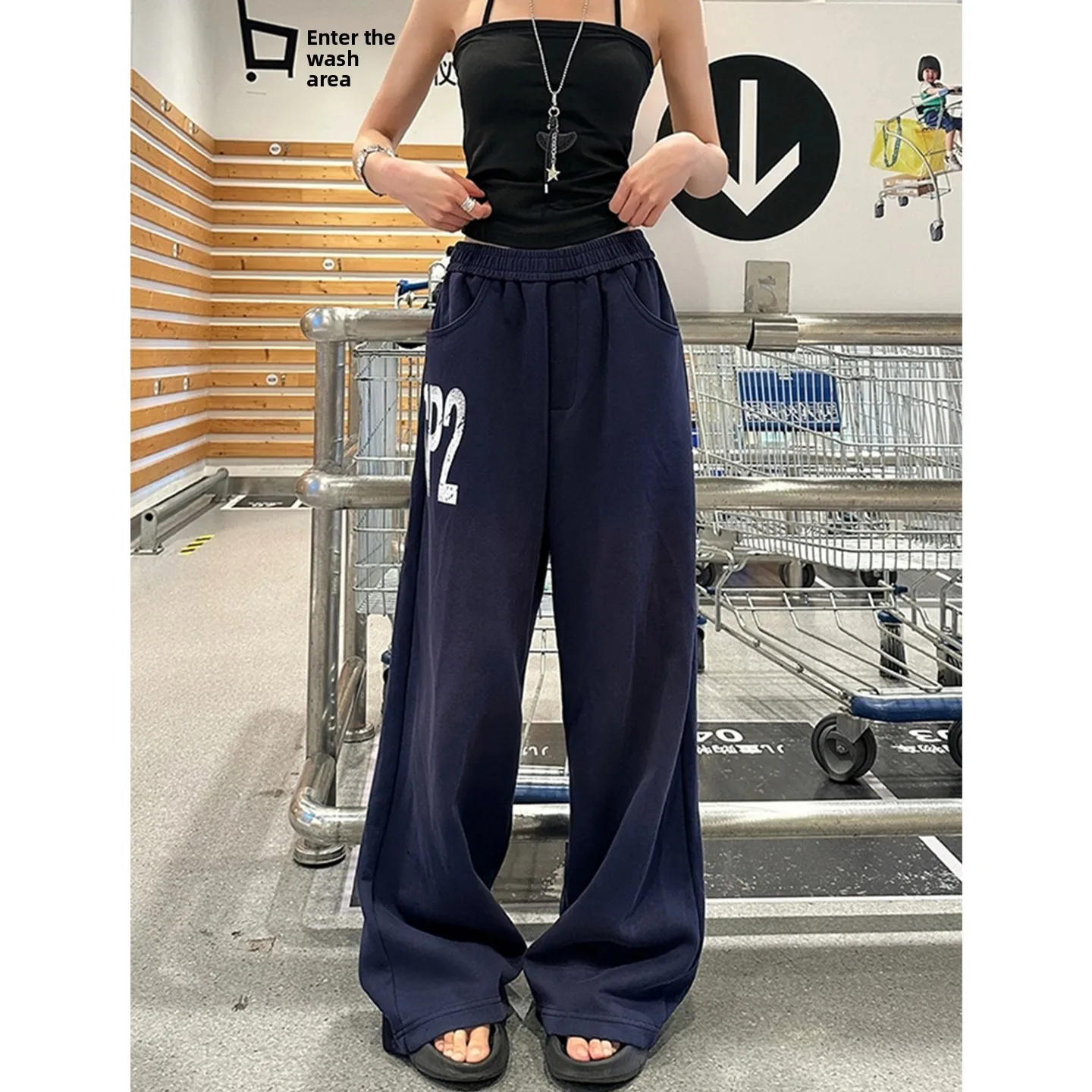 Loose American Sports Sweatpants for Women Autumn plus Size Flattering Loose BF Lazy Style Casual Wide Leg Pants