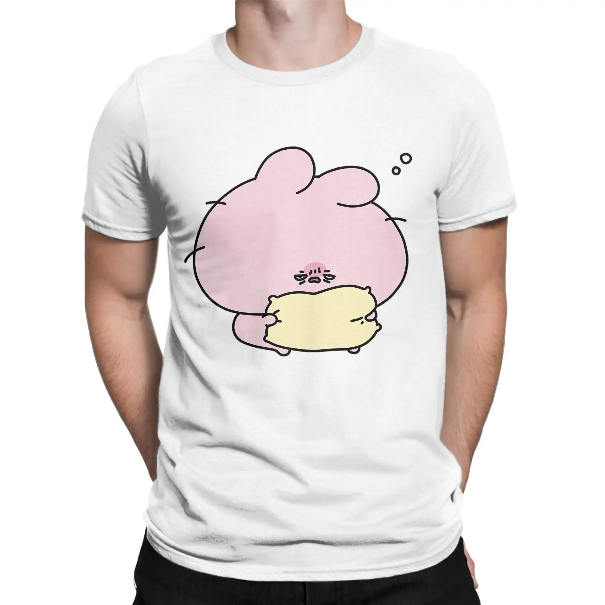 Men's T Shirt Asamimichaan Cute Asamimi Pink Chilling with Blue T Shirts Popular  Summer Tee Shirt  Cotton Tops Plus Size 6XL