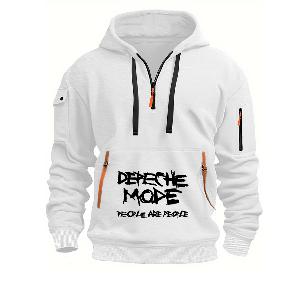 Depeche Mode Print 2025 Fashion Spring And Autumn Men's half-zip Design Pullover Clothing Casual Loose Drawstring Hoodie