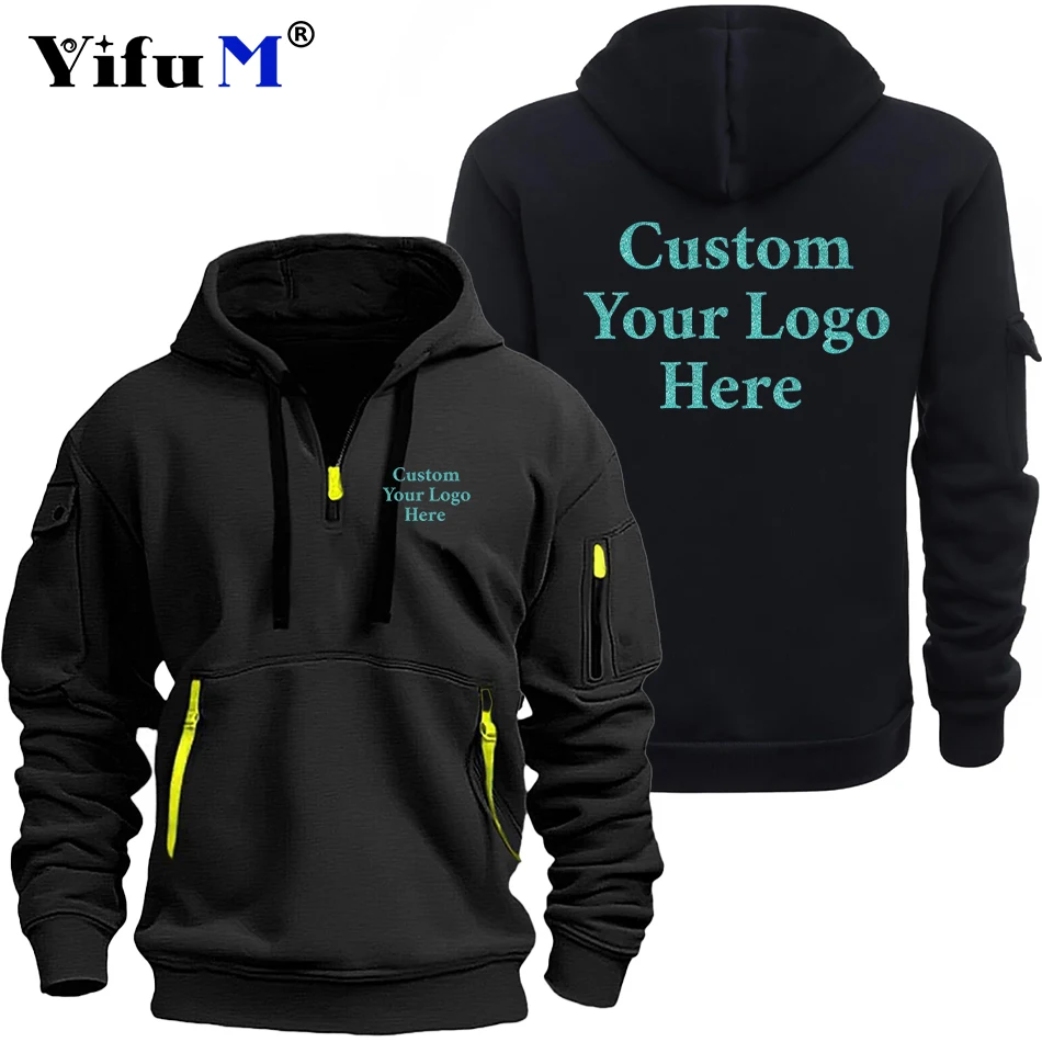 

2025 Custom Your Logo Men's Hooded Sweater Leisure Sports Pullover Retro Harajuku Long Sleeve Zipper Multi-pocket Casual Coat