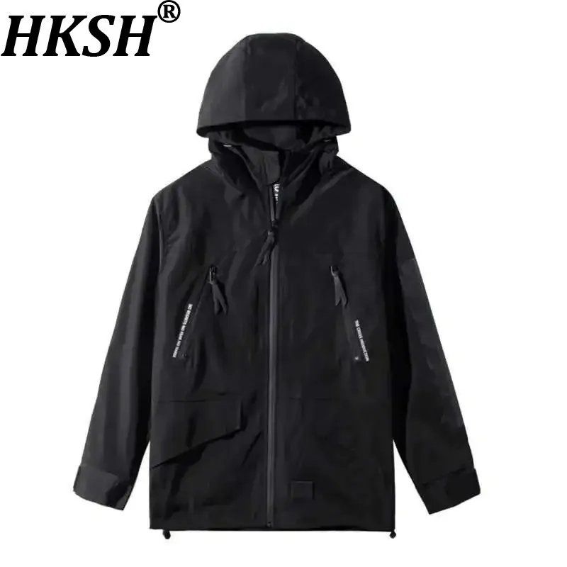 

HKSH Spring And Autumn New Men's Tide Chic Darkwear Functional Punk Windproof Jacket Casual Tactical Hooded Printed Coat HK0113