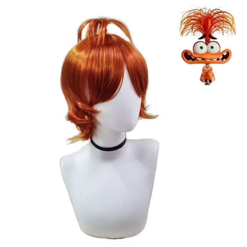 Cosplay Inside Out Anxiety Orange Wig Funny Short Orange Curly Synthetic Hair Wigs for Women Girls Party Accessories