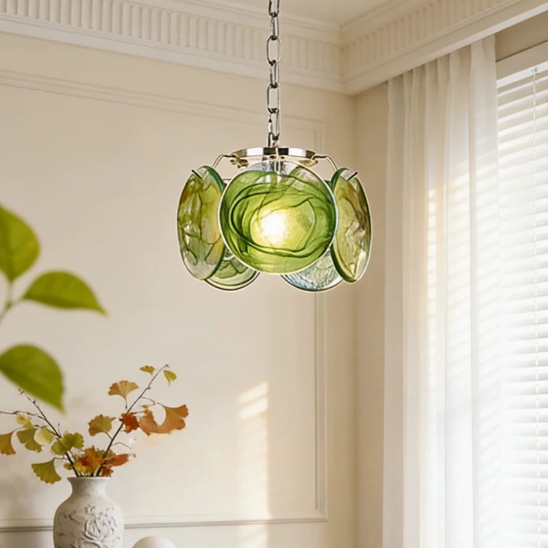 French Designer Colored Glass LED Pendant Lights Bedside Table Hallway Entranceway Corridor Indoor Atmosphere Decor Chandeliers