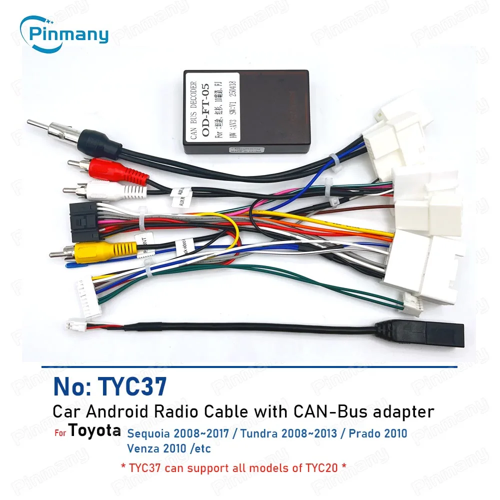 Car Radio Cable Adapter 16-pin Power Audio Wiring Harness Connector CAN Bus Decoder TYC37 for Toyota Sequoia Tundra Prado Venza