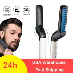 Aquecimento elétrico pente para homens, barba alisador, alisador de cabelo, rápido, reto, ondulação, escova styling, quente