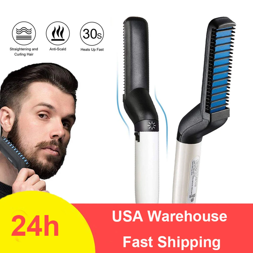 Beard Straightener For Men Heating Comb Hair Straightener Quick  Beard Comb Straight Curling Electric Hot Beard Styling Brush