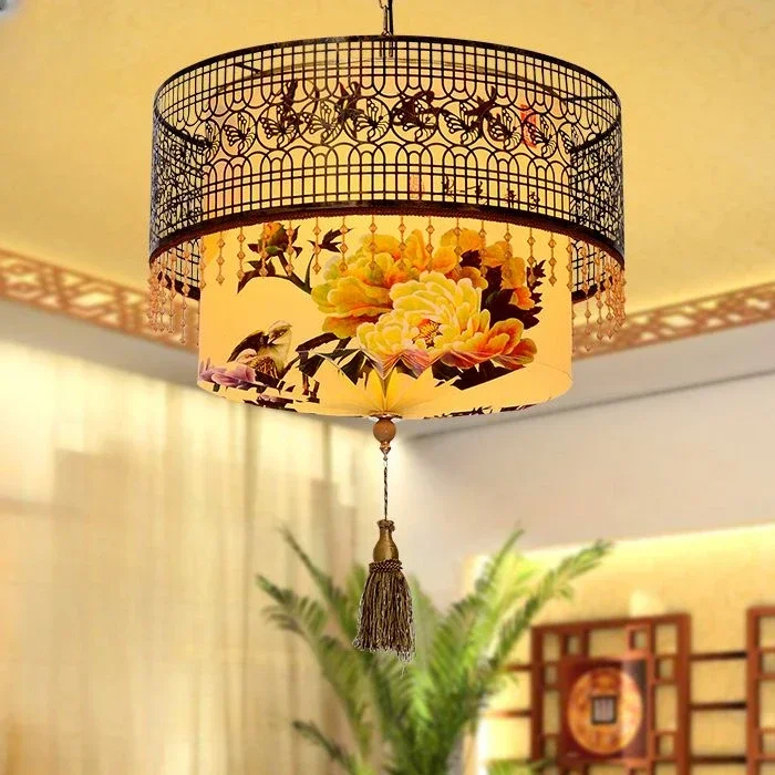 Vintage Chinese Style Chandelier Sheepskin Lantern Pendant Light Living Room Restaurant Palace Hotel Decorative Hanging Lamp
