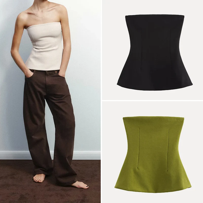 

Spring 2025 Women's Slim Fit Double Cloth Wrap Chest Sle Top Multi-Color Simple Street Sle Pure Color Z Women's Faion