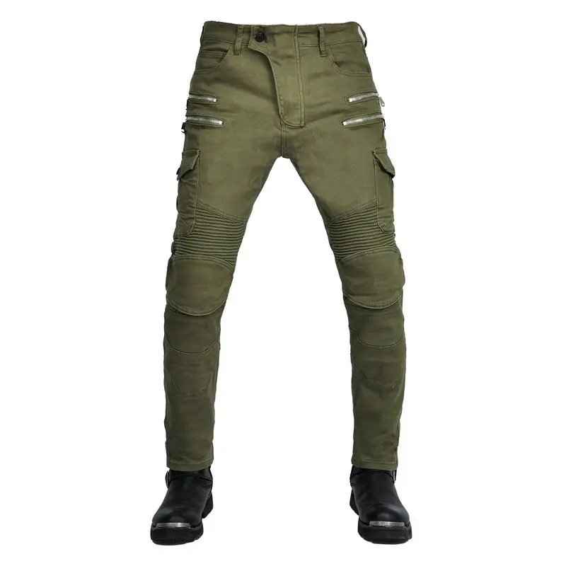 

Men's Vintage Four-Season Motorcycle Riding Pants, Multi-Pocket Workwear Stretch Anti-Fall Biker Jeans with Protectors