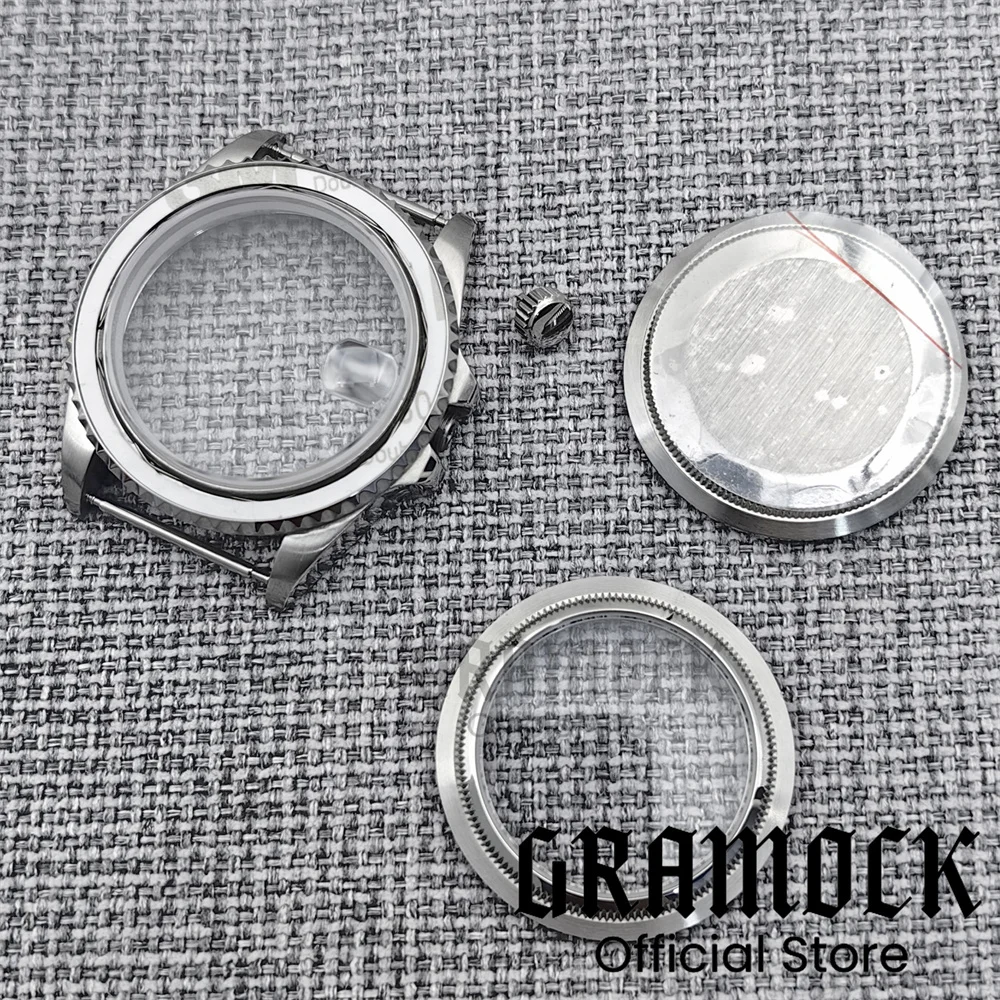 Gramock 36mm 38mm Silver Submersible Case With Strap Sapphire Glass And Ceramic Bezel Fits the NH34-36 PT5000 ETA2824 Movement